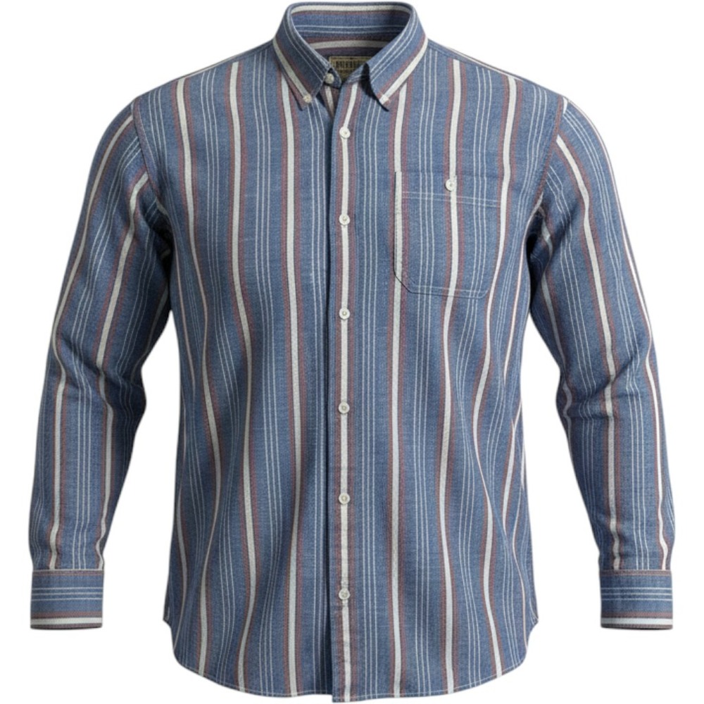 LL Bean Slightly Fitted Oxford Button Down Shirt Striped Blue Red Mens Large